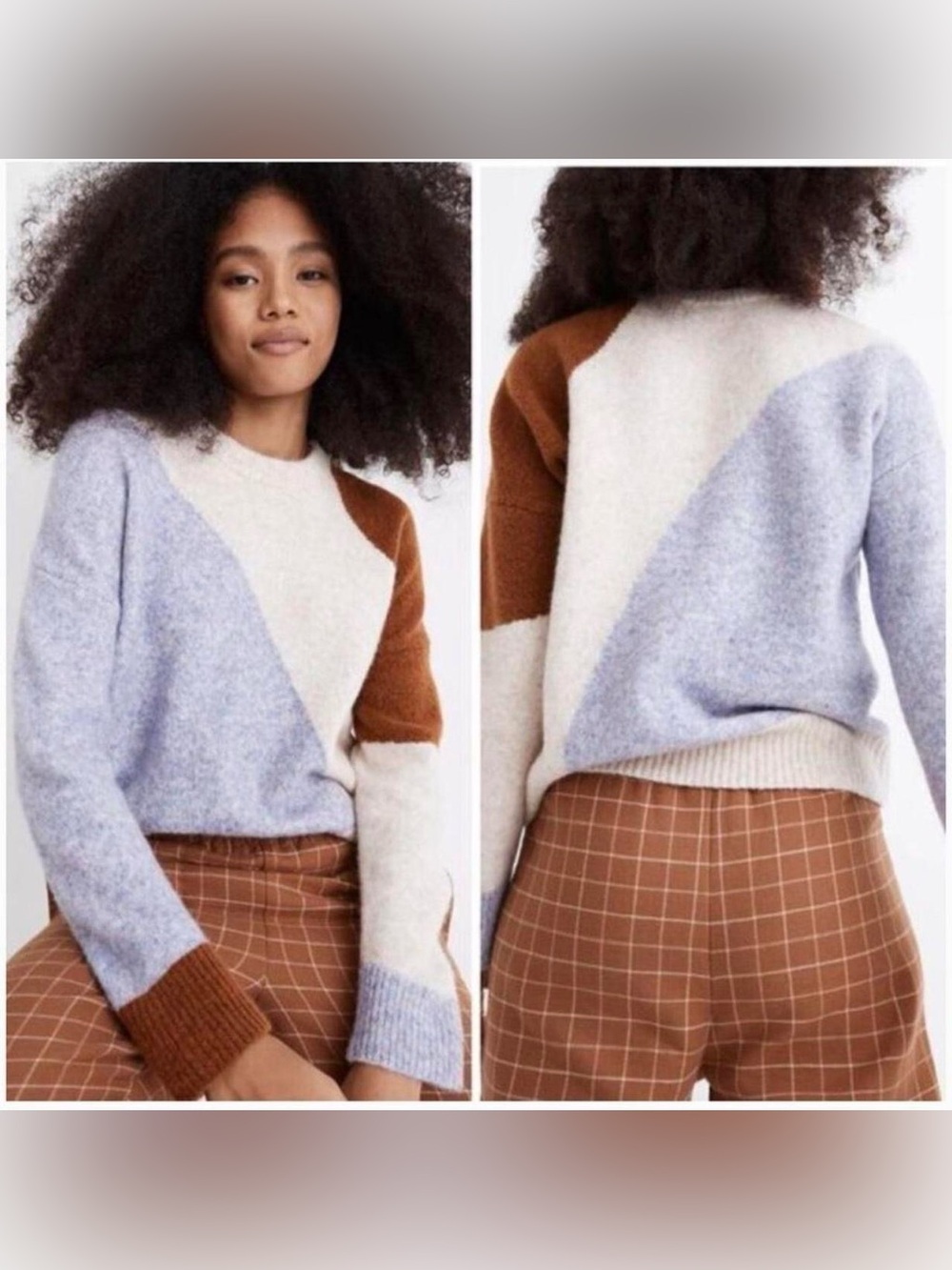 Madewell Tri-Block Crewneck Sweater in Cream, Light Blue & Brown